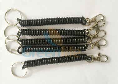 Populäres Triggerverschluss-Schwarz-aufgerollte Schlüsselabzugsleine mit Spalten-Ring u. Metallclip